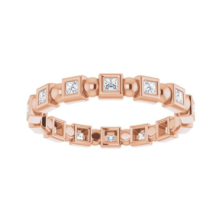 Sapphire Row Natural Diamond Princess-Cut Beaded Band - 14K Rose Gold, 1.5 × 1.5 mm, 5 (view 3)