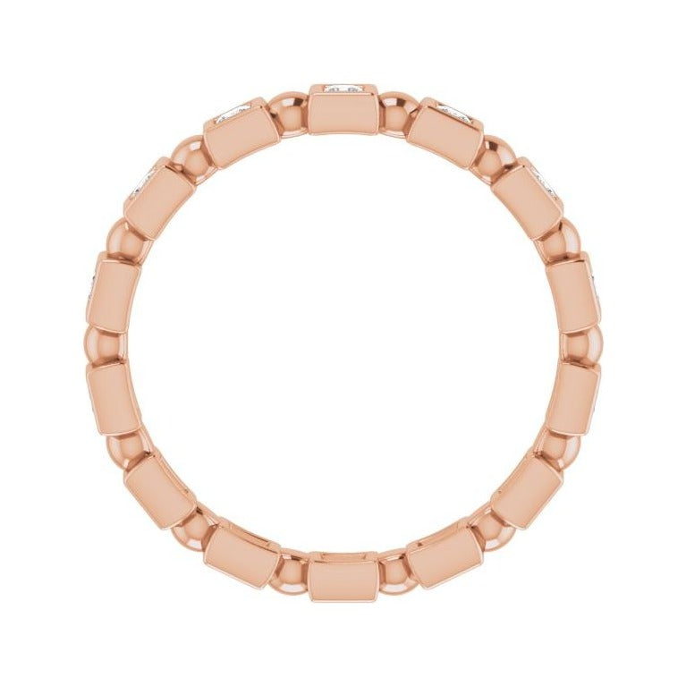 Sapphire Row Natural Diamond Princess-Cut Beaded Band - 14K Rose Gold, 1.5 × 1.5 mm, 6 (view 2)