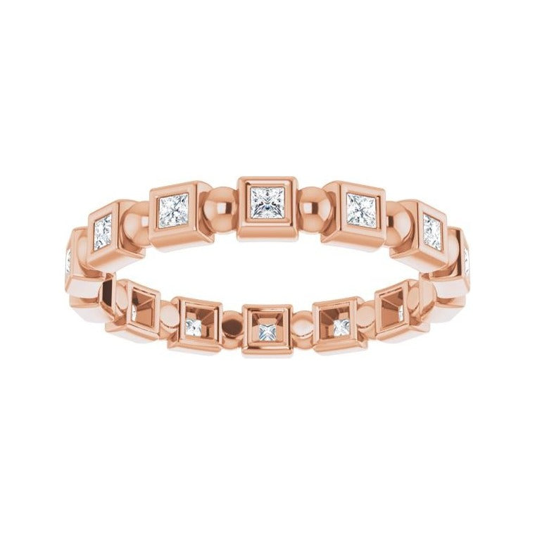Sapphire Row Natural Diamond Princess-Cut Beaded Band - 14K Rose Gold, 1.5 × 1.5 mm, 6 (view 3)