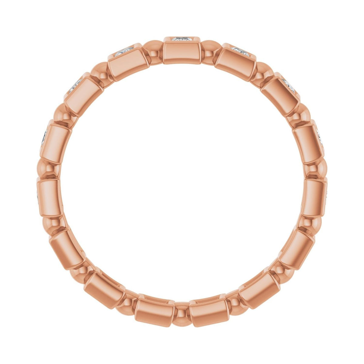 Sapphire Row Natural Diamond Princess-Cut Beaded Band - 14K Rose Gold, 1.5 × 1.5 mm, 7 (view 2)