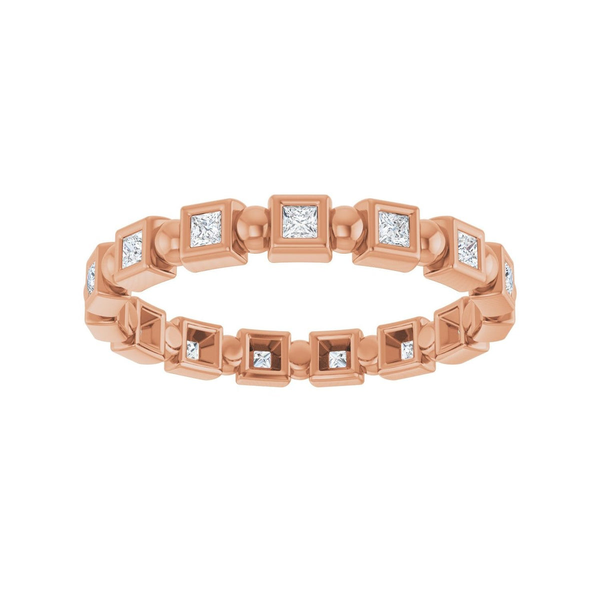 Sapphire Row Natural Diamond Princess-Cut Beaded Band - 14K Rose Gold, 1.5 × 1.5 mm, 7 (view 3)