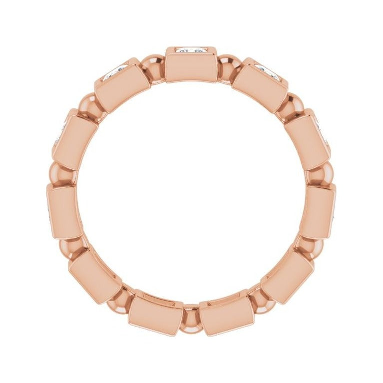 Sapphire Row Natural Diamond Princess-Cut Beaded Band - 14K Rose Gold, 2.25 × 2.25 mm (view 2)