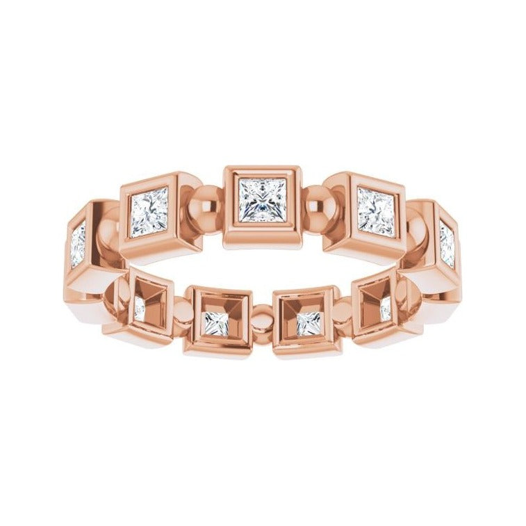 Sapphire Row Natural Diamond Princess-Cut Beaded Band - 14K Rose Gold, 2.25 × 2.25 mm (view 3)