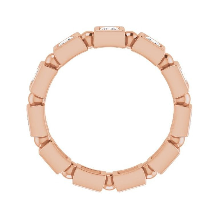 Sapphire Row Natural Diamond Princess-Cut Beaded Band - 14K Rose Gold, 2.5 × 2.5 mm, 5 (view 2)