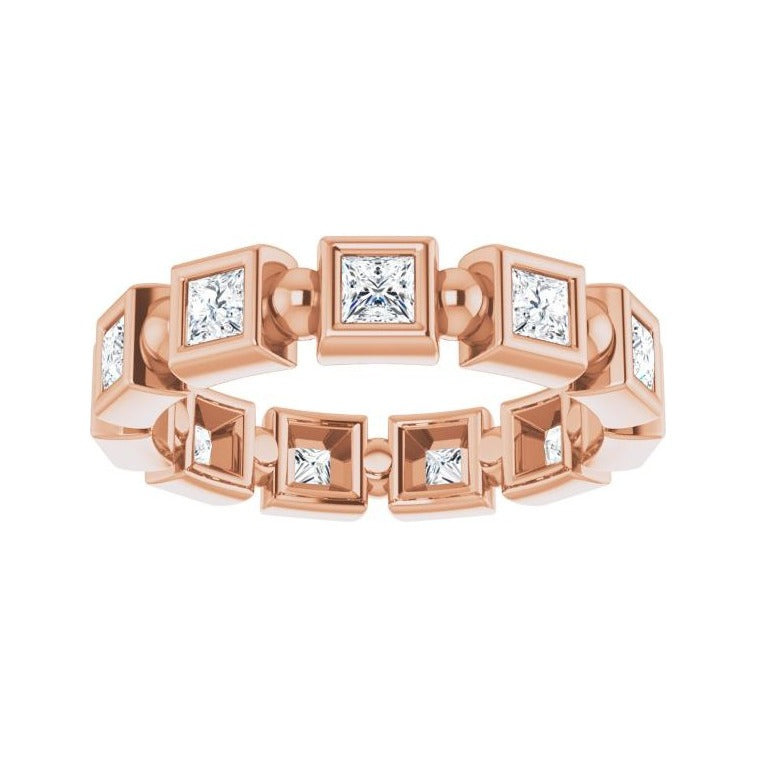 Sapphire Row Natural Diamond Princess-Cut Beaded Band - 14K Rose Gold, 2.5 × 2.5 mm, 5 (view 3)