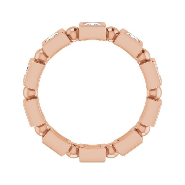 Sapphire Row Natural Diamond Princess-Cut Beaded Band - 14K Rose Gold, 2.5 × 2.5 mm, 6 (view 2)