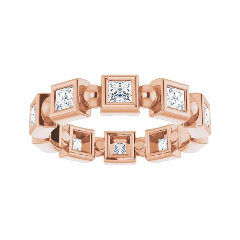 Sapphire Row Natural Diamond Princess-Cut Beaded Band - 14K Rose Gold, 2.5 × 2.5 mm, 6 (view 3)