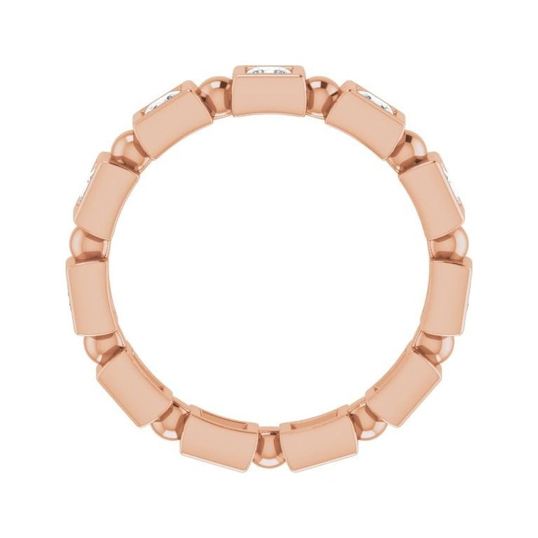 Sapphire Row Natural Diamond Princess-Cut Beaded Band - 14K Rose Gold, 2.5 × 2.5 mm, 7 (view 2)