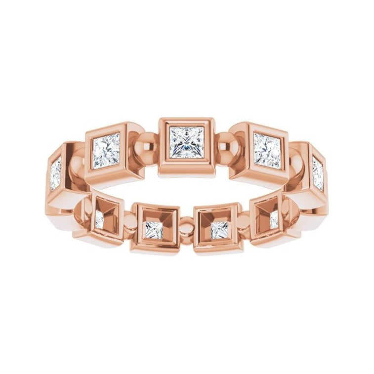 Sapphire Row Natural Diamond Princess-Cut Beaded Band - 14K Rose Gold, 2.5 × 2.5 mm, 7 (view 3)