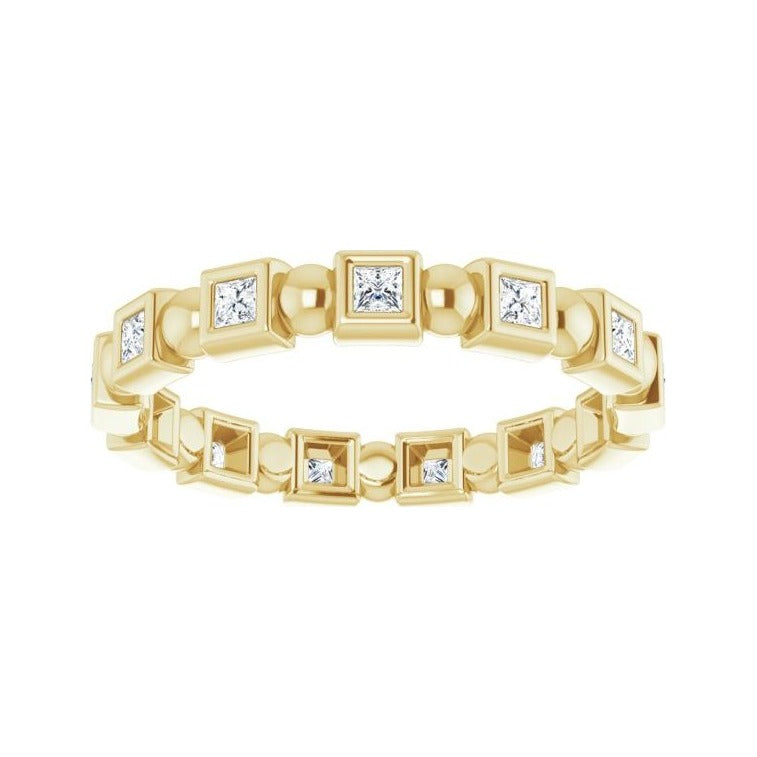 Sapphire Row Natural Diamond Princess-Cut Beaded Band - 14K Yellow Gold, 1.5 × 1.5 mm (view 3)