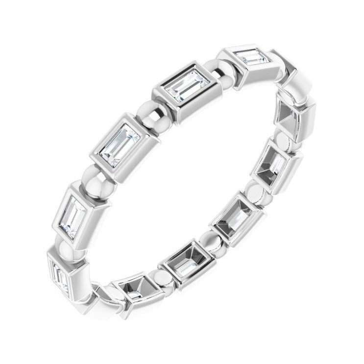 Sapphire Row Natural Diamond Baguette Beaded Band - Platinum, 2.5 × 1 mm, 5