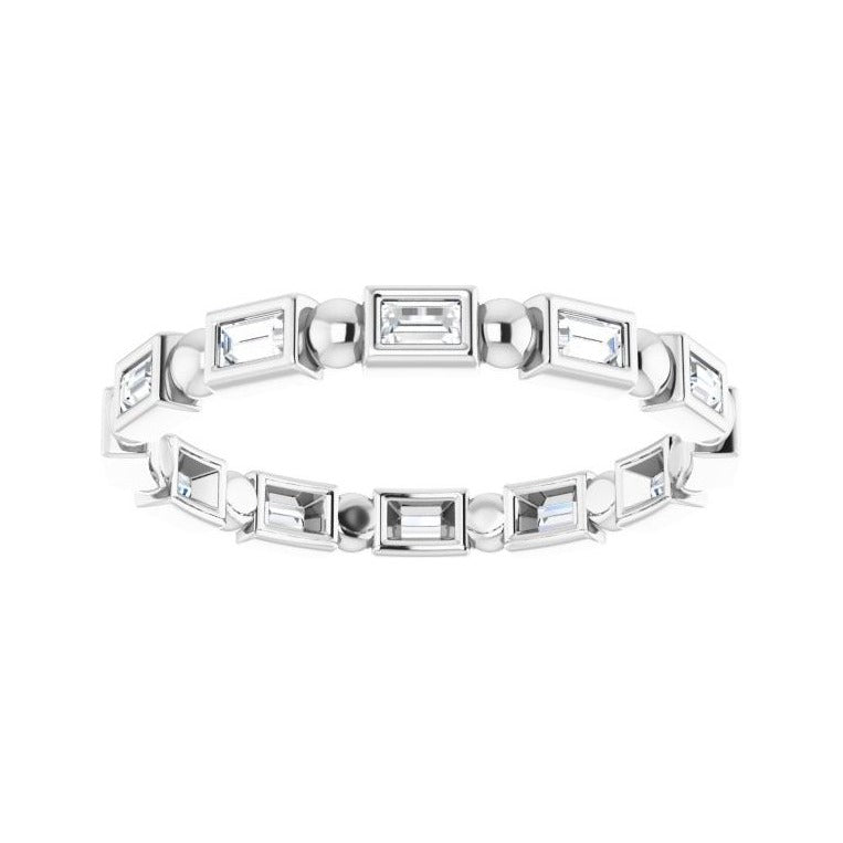 Sapphire Row Natural Diamond Baguette Beaded Band - Platinum, 2.5 × 1 mm, 5 (view 3)