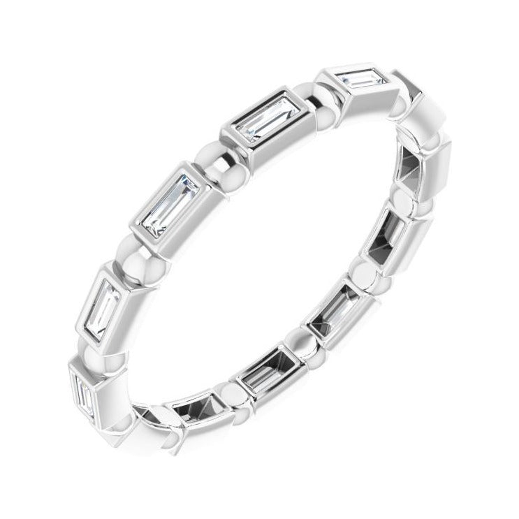 Sapphire Row Natural Diamond Baguette Beaded Band - Platinum, 2.5 × 1 mm, 6