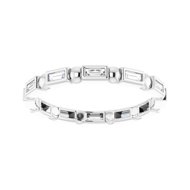Sapphire Row Natural Diamond Baguette Beaded Band - Platinum, 2.5 × 1 mm, 6 (view 3)