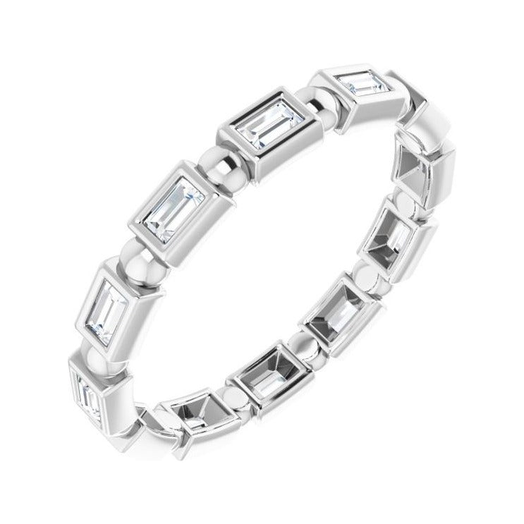 Sapphire Row Natural Diamond Baguette Beaded Band - Platinum, 2.5 × 1 mm, 7