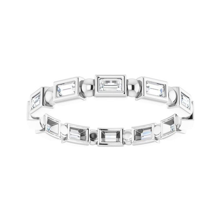Sapphire Row Natural Diamond Baguette Beaded Band - Platinum, 2.5 × 1 mm, 7 (view 3)