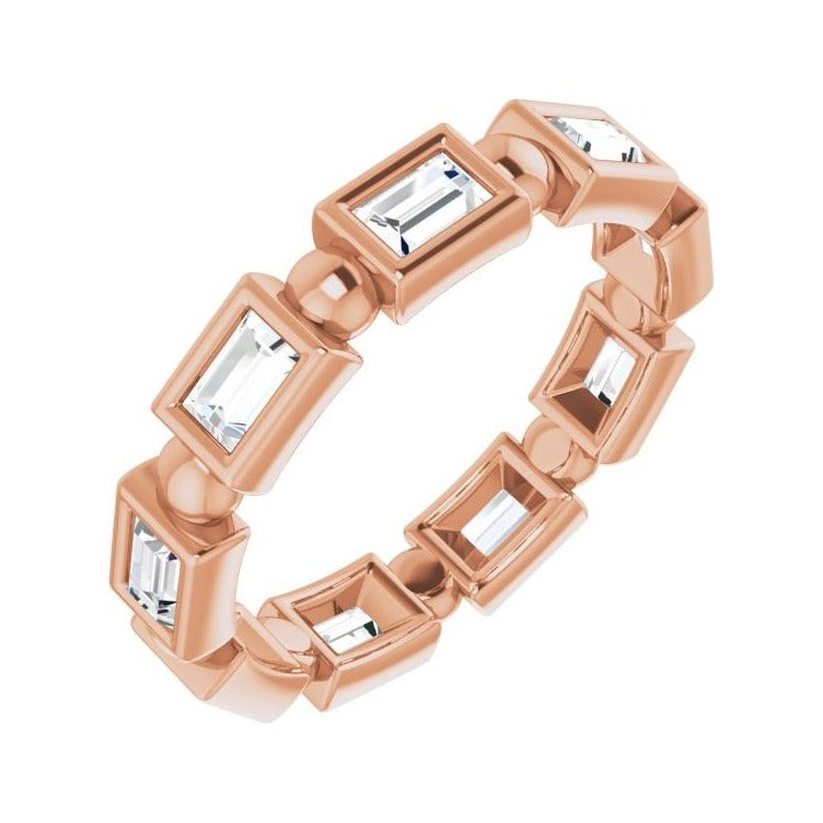 Sapphire Row Natural Diamond Baguette Beaded Band - 14K Rose Gold, 3 × 2 mm