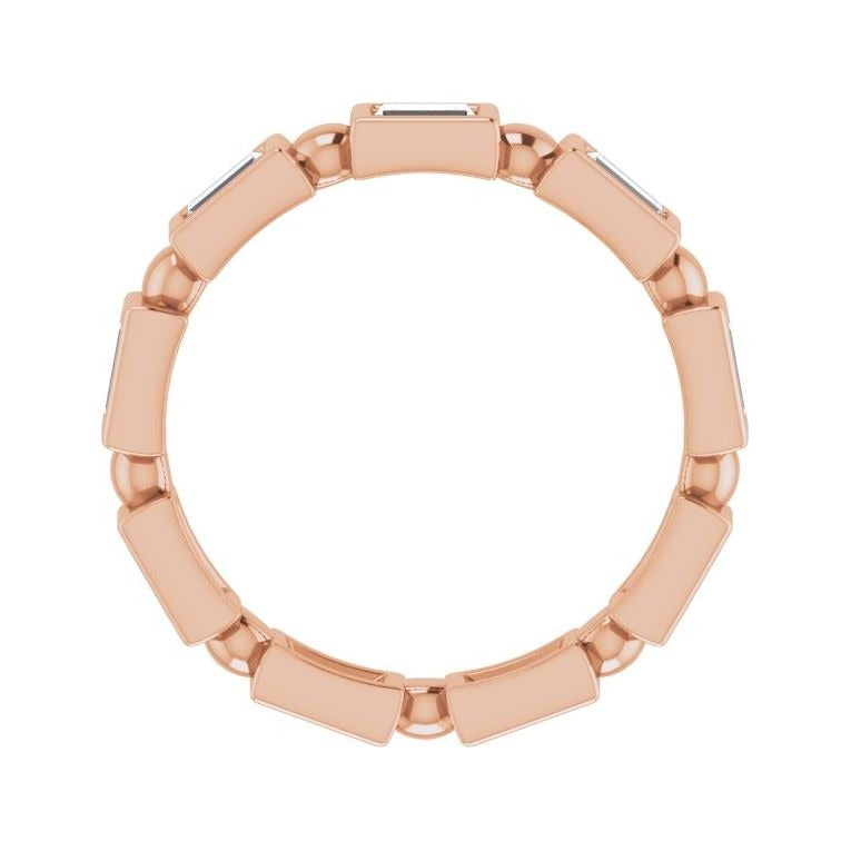 Sapphire Row Natural Diamond Baguette Beaded Band - 14K Rose Gold, 3 × 2 mm (view 2)