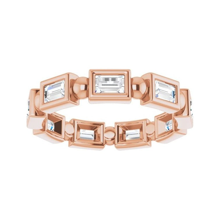 Sapphire Row Natural Diamond Baguette Beaded Band - 14K Rose Gold, 3 × 2 mm (view 3)
