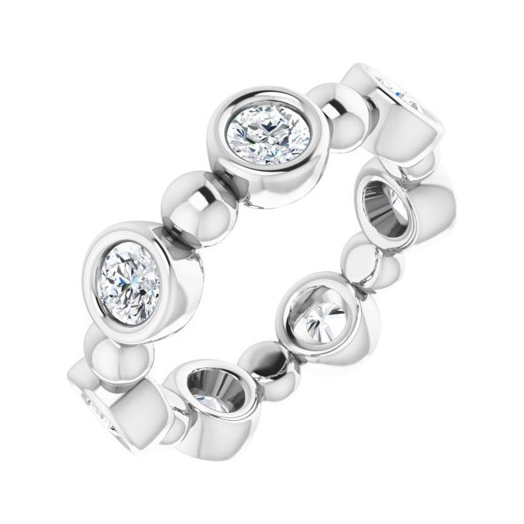 Sapphire Row Natural Diamond Baguette Beaded Band - Platinum, 2 × 1 mm, 5