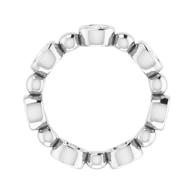 Sapphire Row Natural Diamond Baguette Beaded Band - Platinum, 2 × 1 mm, 5 (view 2)