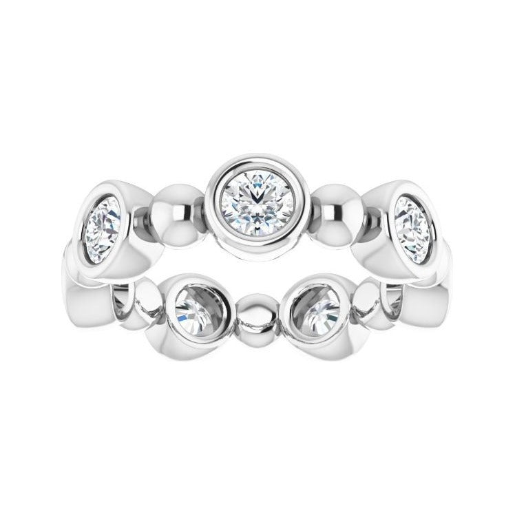 Sapphire Row Natural Diamond Baguette Beaded Band - Platinum, 2 × 1 mm, 5 (view 3)