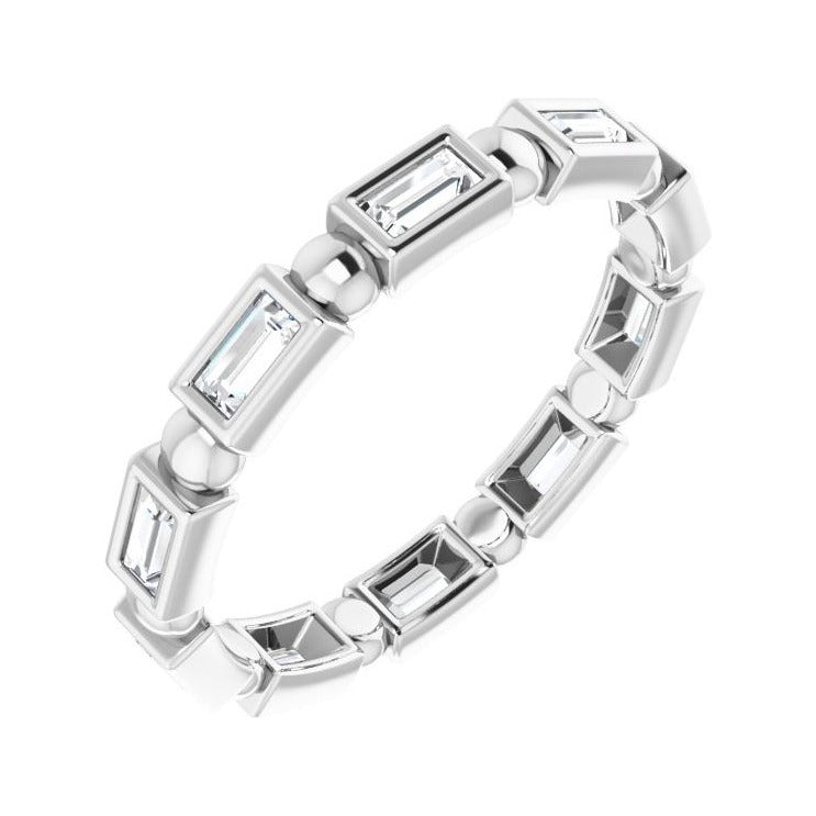 Sapphire Row Natural Diamond Baguette Beaded Band - Platinum, 3 × 1.5 mm