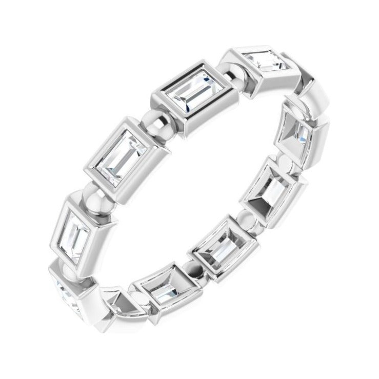 Sapphire Row Natural Diamond Baguette Beaded Band - Platinum, 3 × 2 mm, 5