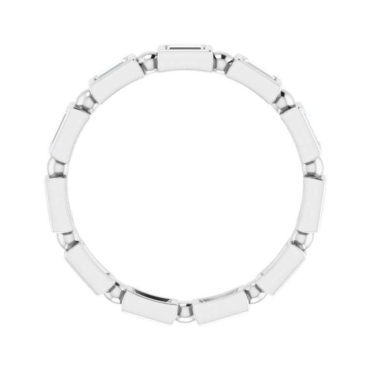 Sapphire Row Natural Diamond Baguette Beaded Band - Platinum, 3 × 2 mm, 5 (view 2)
