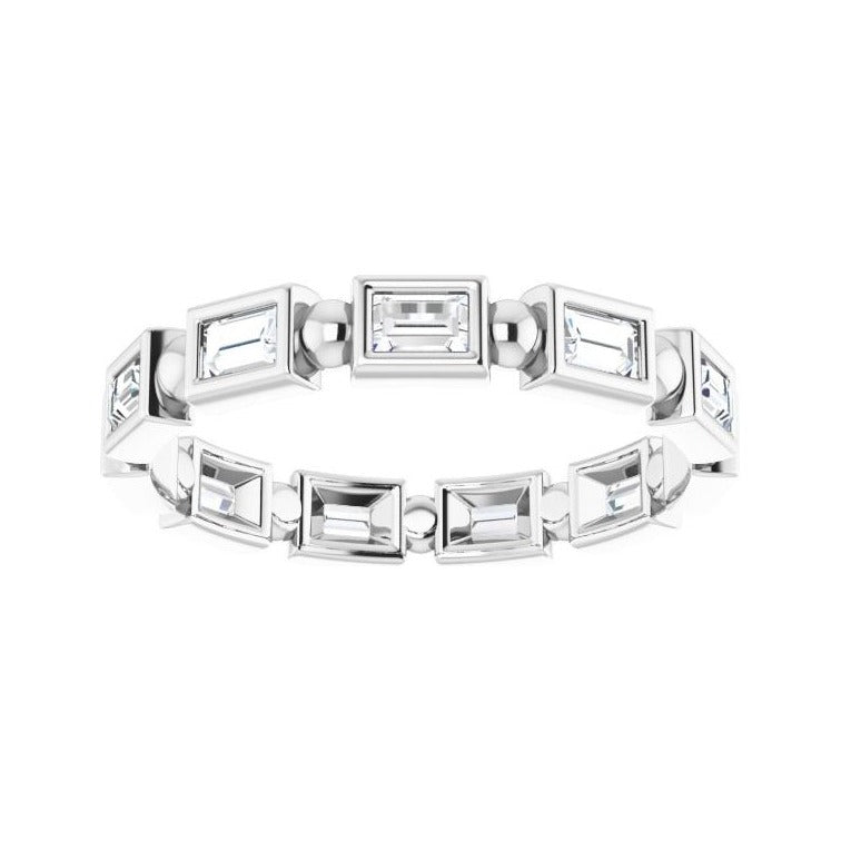 Sapphire Row Natural Diamond Baguette Beaded Band - Platinum, 3 × 2 mm, 5 (view 3)