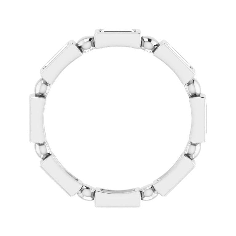 Sapphire Row Natural Diamond Baguette Beaded Band - Platinum, 4 × 2 mm, 7 (view 2)