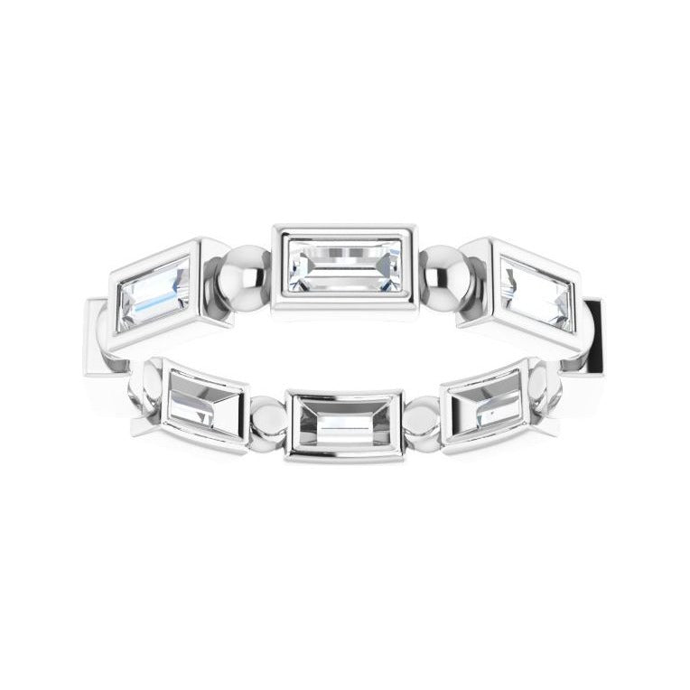 Sapphire Row Natural Diamond Baguette Beaded Band - Platinum, 4 × 2 mm, 7 (view 3)