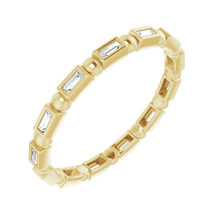 Sapphire Row Natural Diamond Baguette Beaded Band - 14K Yellow Gold, 2.5 × 1 mm, 5