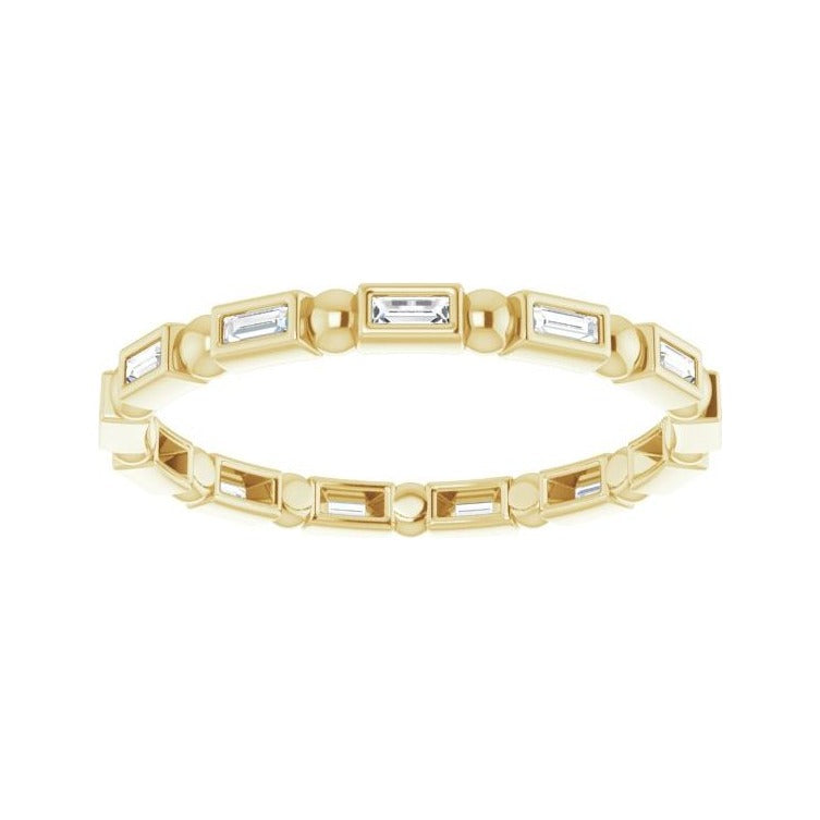 Sapphire Row Natural Diamond Baguette Beaded Band - 14K Yellow Gold, 2.5 × 1 mm, 5 (view 3)