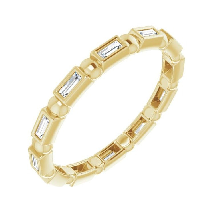 Sapphire Row Natural Diamond Baguette Beaded Band - 14K Yellow Gold, 2.5 × 1 mm, 6