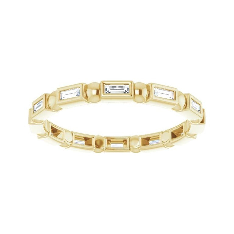 Sapphire Row Natural Diamond Baguette Beaded Band - 14K Yellow Gold, 2.5 × 1 mm, 6 (view 3)