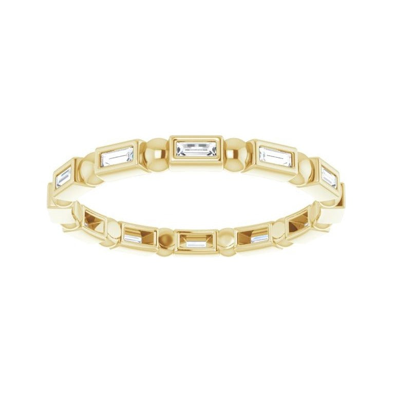 Sapphire Row Natural Diamond Baguette Beaded Band - 14K Yellow Gold, 2.5 × 1 mm, 7 (view 3)