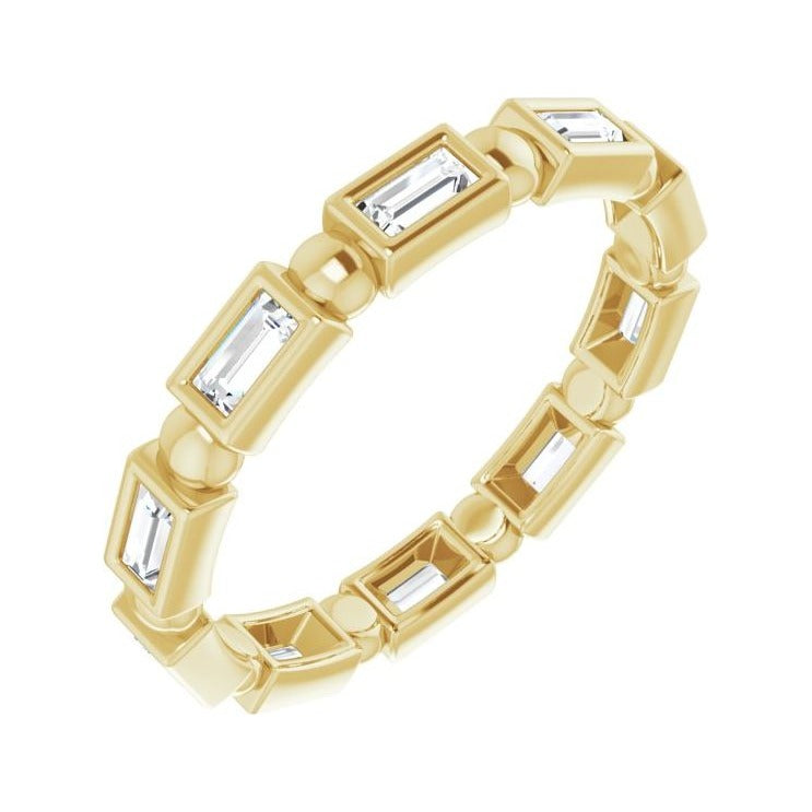 Sapphire Row Natural Diamond Baguette Beaded Band - 14K Yellow Gold, 3 × 1.5 mm, 5
