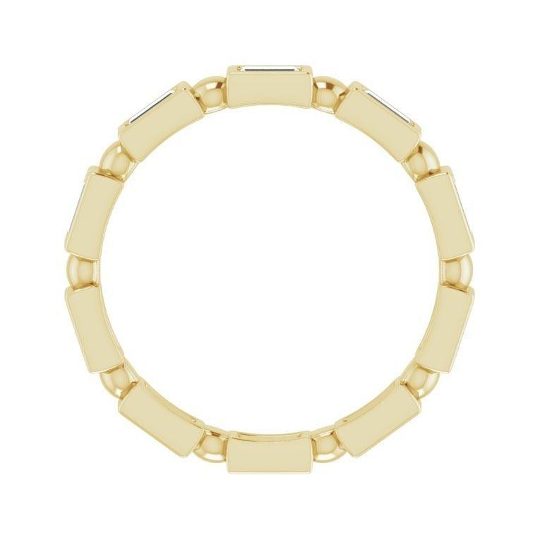 Sapphire Row Natural Diamond Baguette Beaded Band - 14K Yellow Gold, 3 × 1.5 mm, 5 (view 2)