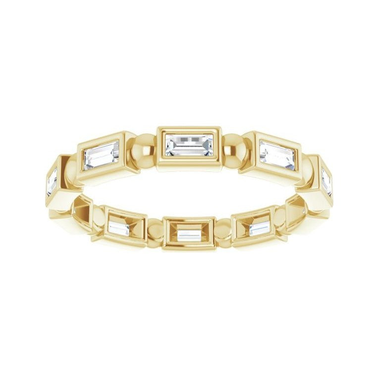 Sapphire Row Natural Diamond Baguette Beaded Band - 14K Yellow Gold, 3 × 1.5 mm, 5 (view 3)
