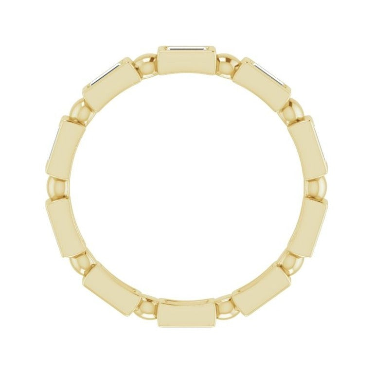 Sapphire Row Natural Diamond Baguette Beaded Band - 14K Yellow Gold, 3 × 1.5 mm, 6 (view 2)