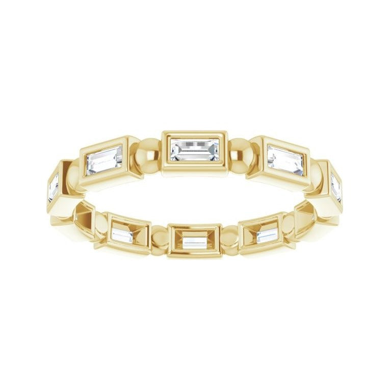 Sapphire Row Natural Diamond Baguette Beaded Band - 14K Yellow Gold, 3 × 1.5 mm, 6 (view 3)