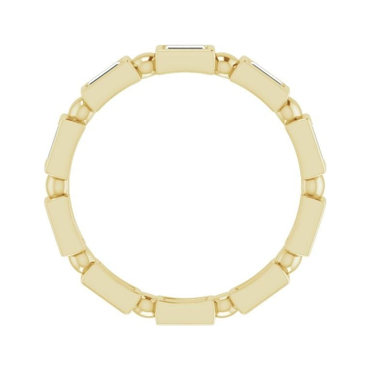 Sapphire Row Natural Diamond Baguette Beaded Band - 14K Yellow Gold, 3 × 1.5 mm, 7 (view 2)