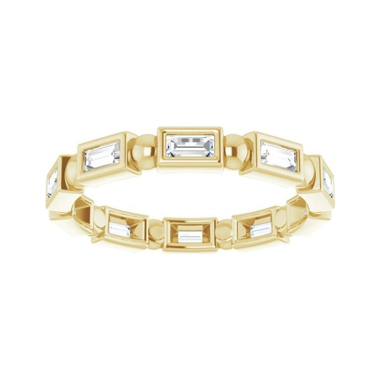 Sapphire Row Natural Diamond Baguette Beaded Band - 14K Yellow Gold, 3 × 1.5 mm, 7 (view 3)