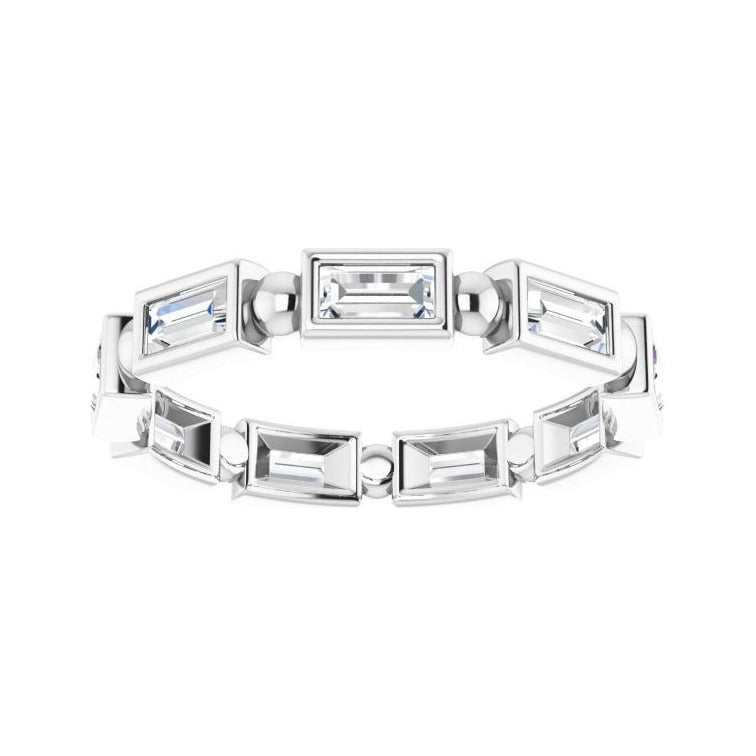 Sapphire Row Natural Diamond Baguette Beaded Band - 14K White Gold, 4 × 2 mm, 5 (view 3)