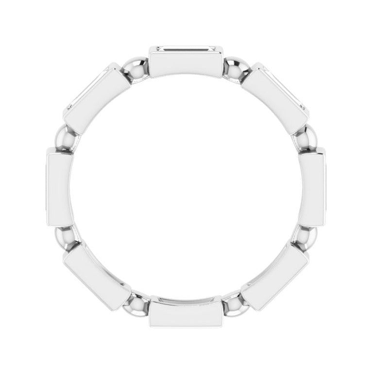 Sapphire Row Natural Diamond Baguette Beaded Band - 14K White Gold, 4 × 2 mm, 6 (view 2)