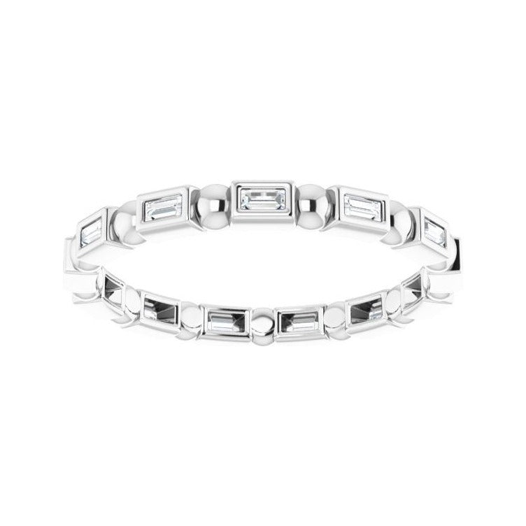Sapphire Row Natural Diamond Baguette Beaded Band - 14K White Gold, 2 × 1 mm (view 3)