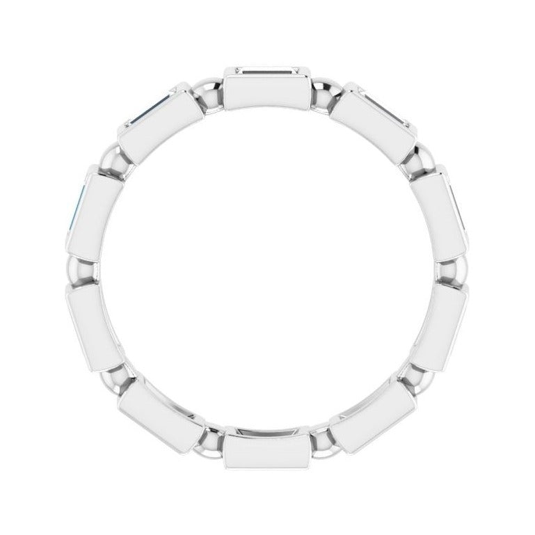 Sapphire Row Natural Diamond Baguette Beaded Band - 14K White Gold, 3 × 2 mm (view 2)