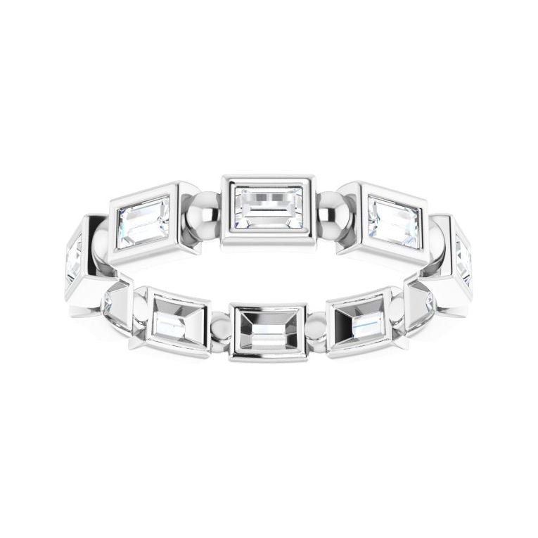 Sapphire Row Natural Diamond Baguette Beaded Band - 14K White Gold, 3 × 2 mm (view 3)
