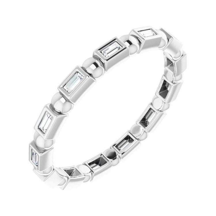Sapphire Row Natural Diamond Baguette Beaded Band - Platinum, 2 × 1 mm
